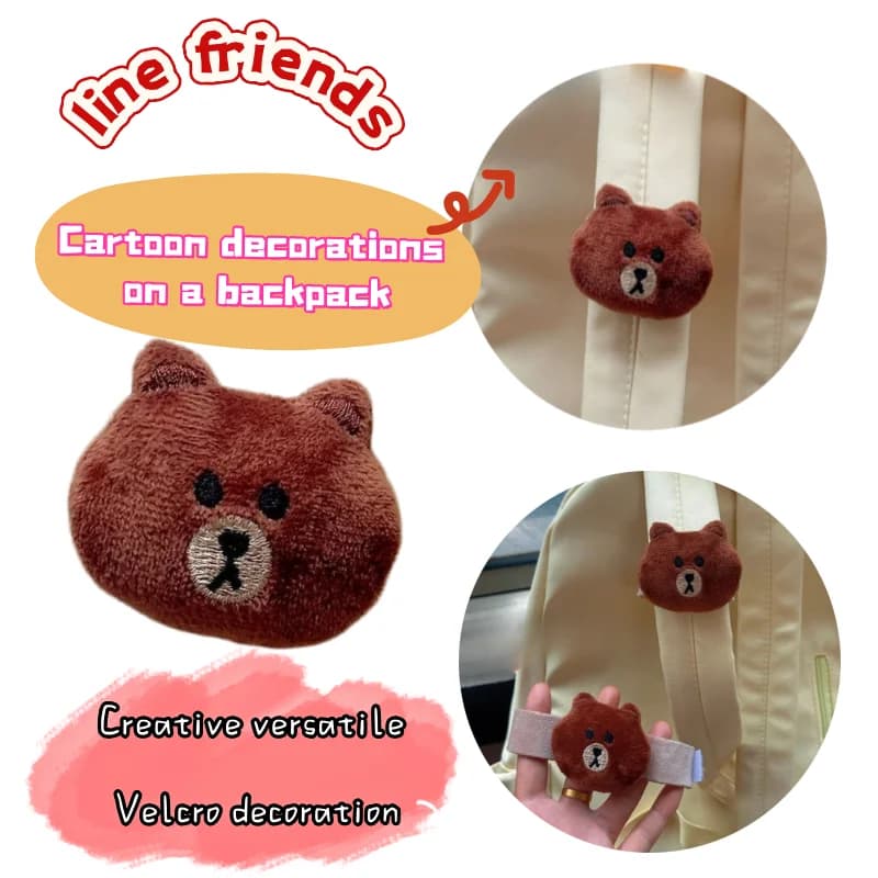 Peluche Line Friends Marrone, Bambola Decorativa per Zaino Scolastico, Creativa e Personalizzata, Cartone Animato Carino, con Chiusura a Strappo