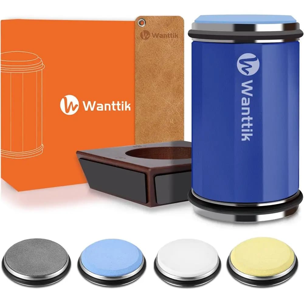 Rotation Sharpener Kit, 4 Disc Sharpener Improved with Kitchen Knife Strip, 15, 18, 20 and 22 Degrees, Blue