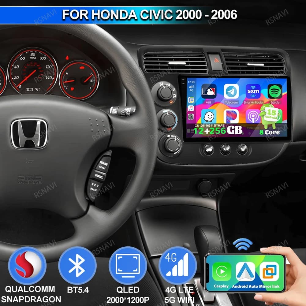 Autoradio Android 15 Per Honda Civic 2000 2001 2002 2003 2004 2005 2006 Passat B 8 Core Qualcomm Macchina di Pulizia WIFI + 4G LTE