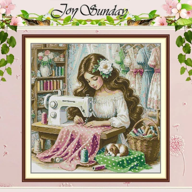 Set di Ricamo a Punto Croce con Modelli Stampati The Sewing Girl, Kit Fai-da-Te 11CT 14CT 16CT HD DMC, Kit per Ricamo e Lavori a Mano