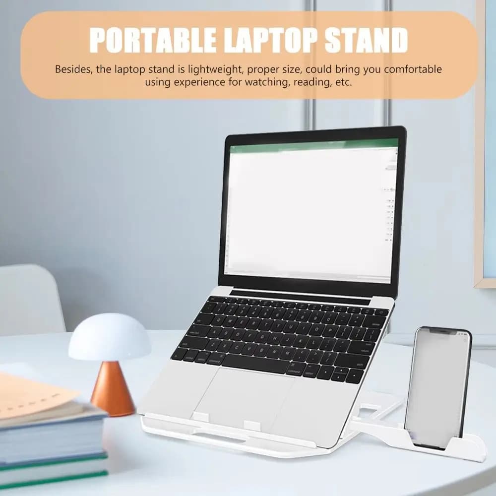 Supporto per Laptop in Plastica con Porta Telefono, Antiscivolo, Pieghevole 2 in 1, Ergonomico, per Smartphone