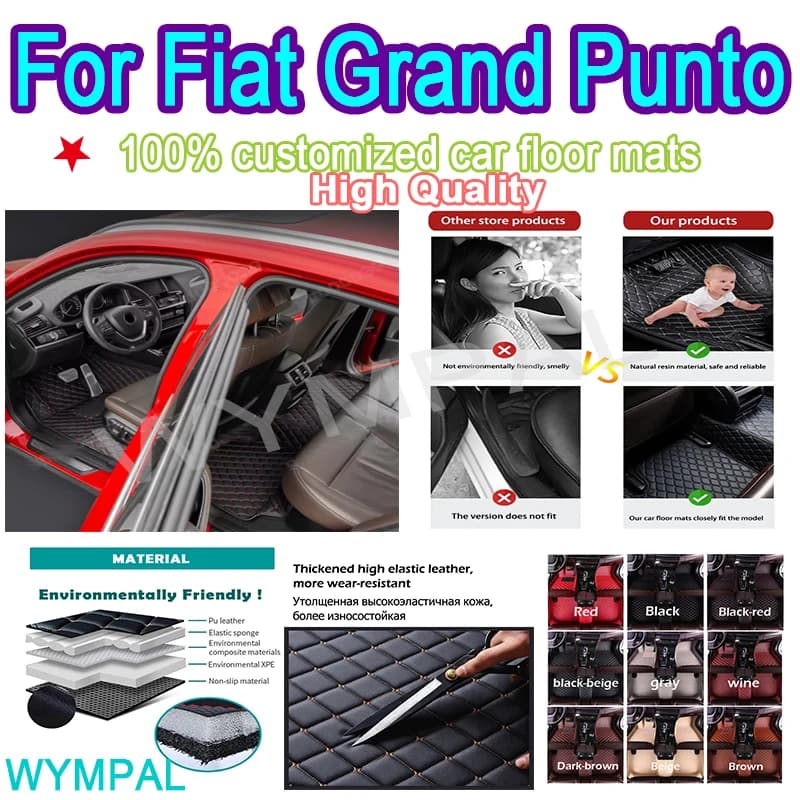 Tappetini per auto personalizzati di lusso per Fiat Grand Punto 2005 2006 2007 2008 Auto Uomo Donna Tappetini per auto Copertura completa in pelle automobilistica