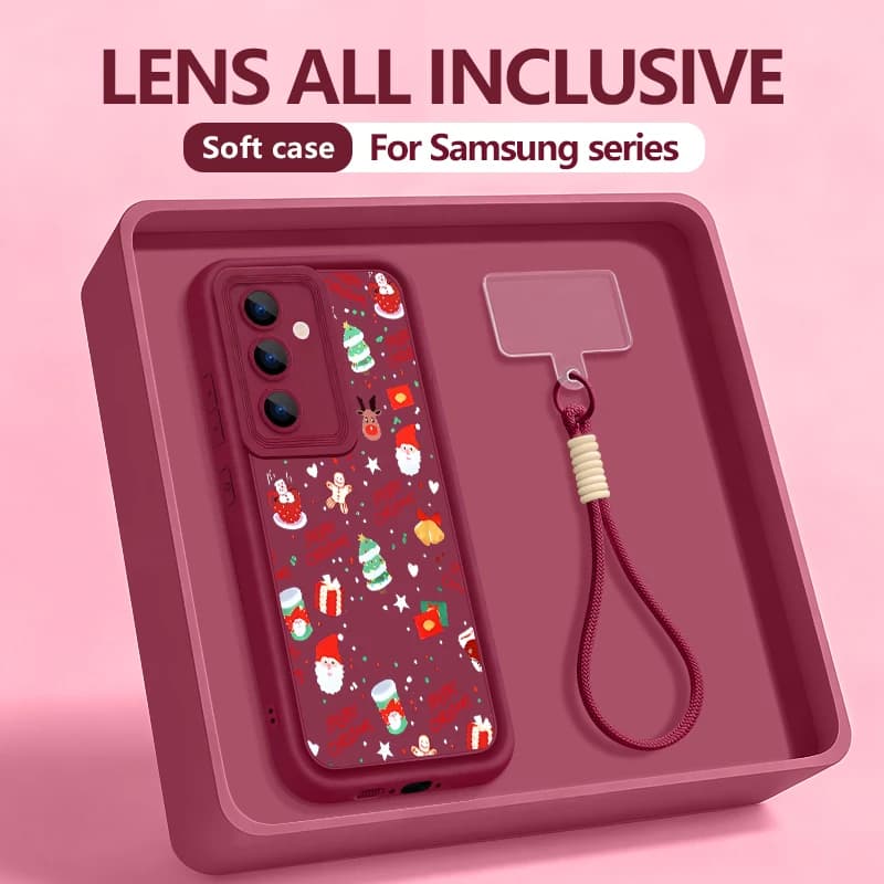 Christmas Pattern Lanyard Case For Samsung Galaxy S25 S23 S22 S24 Ultra S24 S25 FE A17 A56 A16 A55 A15 A36 A25 5G Soft TPU Cover