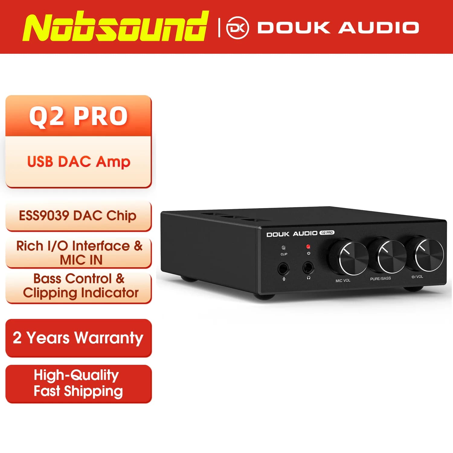 Nobsound Q2 PRO Mini Stereo Gaming DAC MIC Amplificatore per cuffie Convertitore audio USB/OPT D/A 32 bit/192K