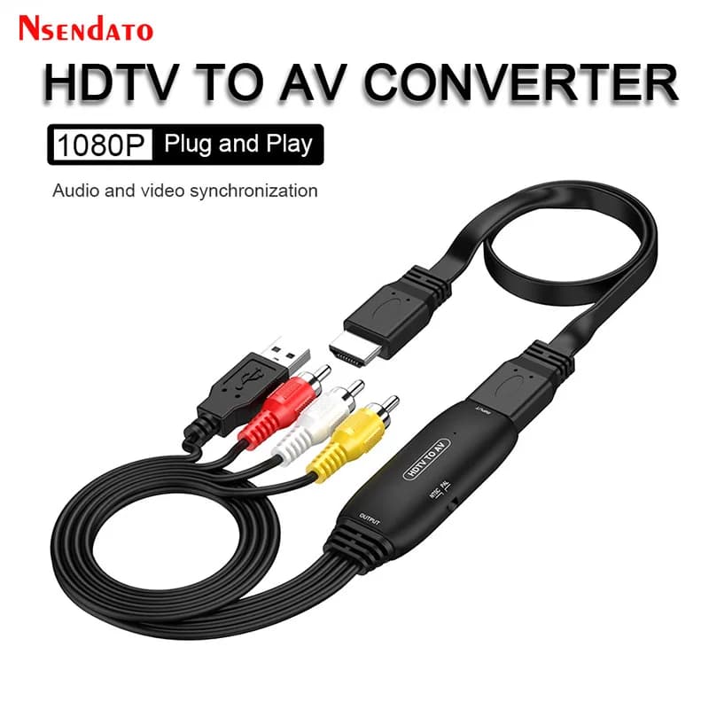 HDMI to AV 3RCA CVBS USB Converter Cable, Audio Composite Video Adapter, AV to HDMI USB RCA Converter Cable for PS3 VHS DVD