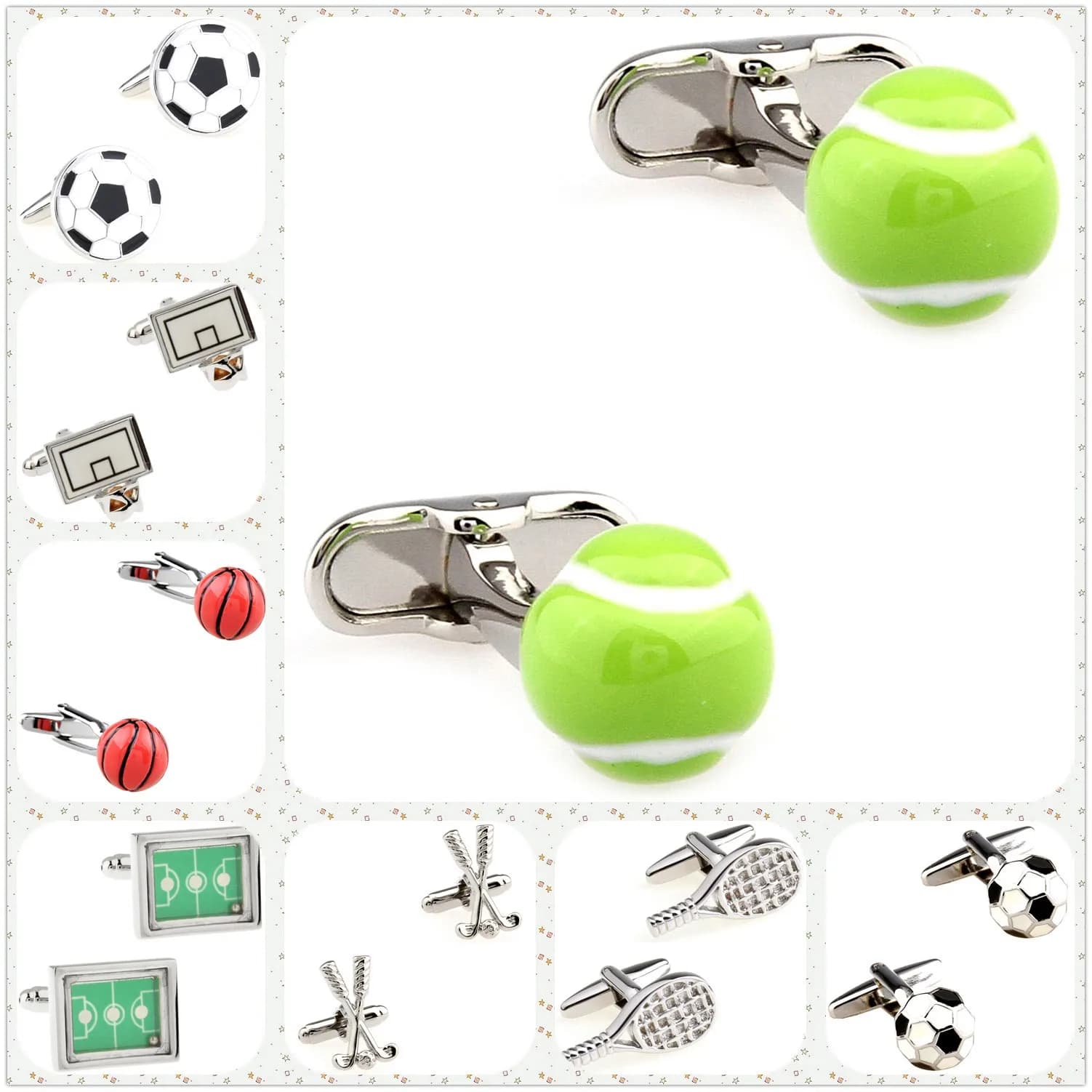 25 disegni Gemelli a sfera Gemelli sportivi da uomo Spedizione gratuita Baseball Ping pong Calcio Calcio Basket Golf Badminton