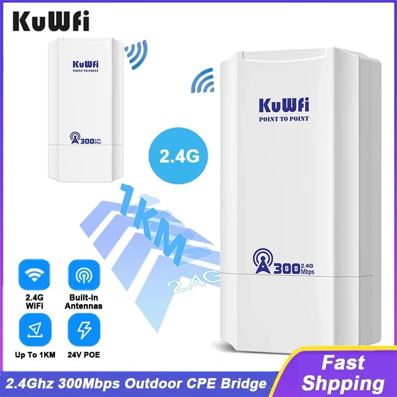 KuWFi 300Mbps Ponte CPE esterno Segnale Wi-Fi wireless 2.4Ghz PTP PTMP Extender a lunga distanza Modalità ripetitore AP IP65 con 24V POE