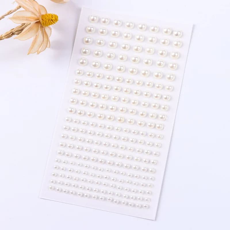220pcs Flat-Back Pearl Stickers – Self-Adhesive Scrapbooking Decor for Kids, DIY Earring & Craft Kits (Girls' Art Supplies)