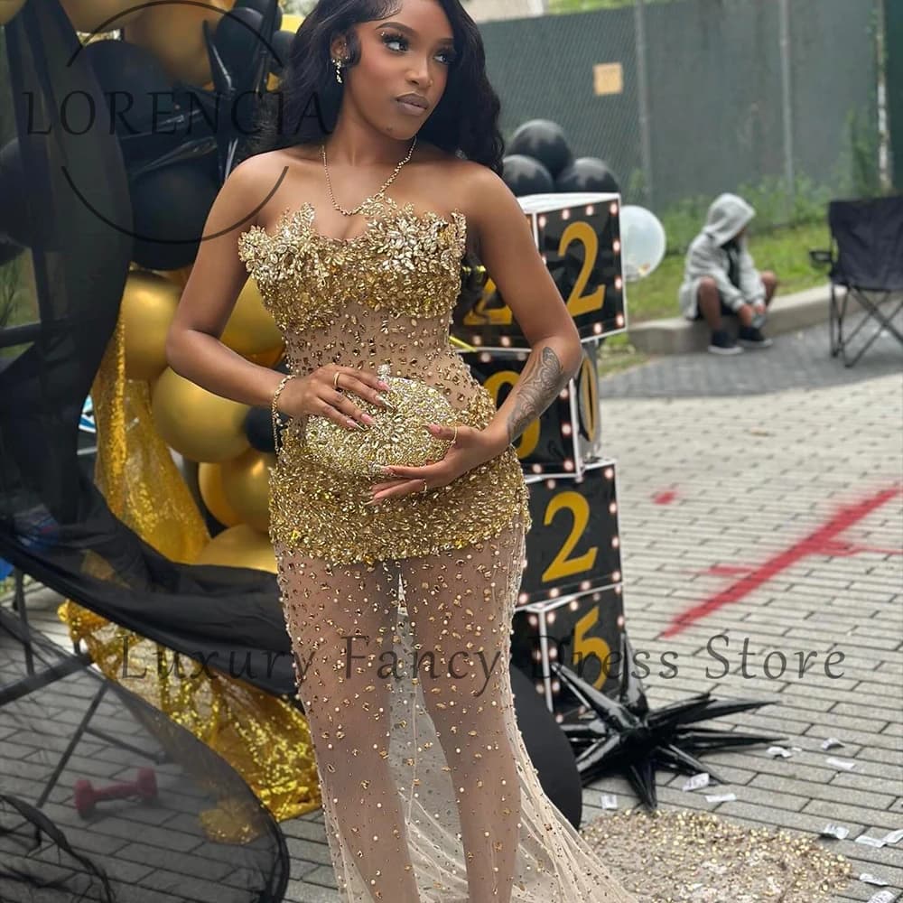 Abiti da ballo di lusso con strass glitterati per ragazza Abiti da sera a sirena con illusione Diamanti personalizzati abiti largos fiesta