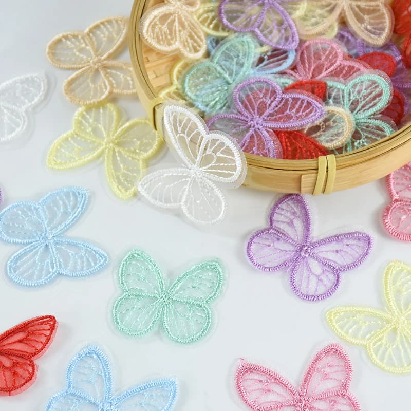 10/50 pz 4.5*4cm maglia ricamata farfalla toppe di stoffa Appliques vestiti fai da te copricapo forniture per cucire fermagli per capelli accessori