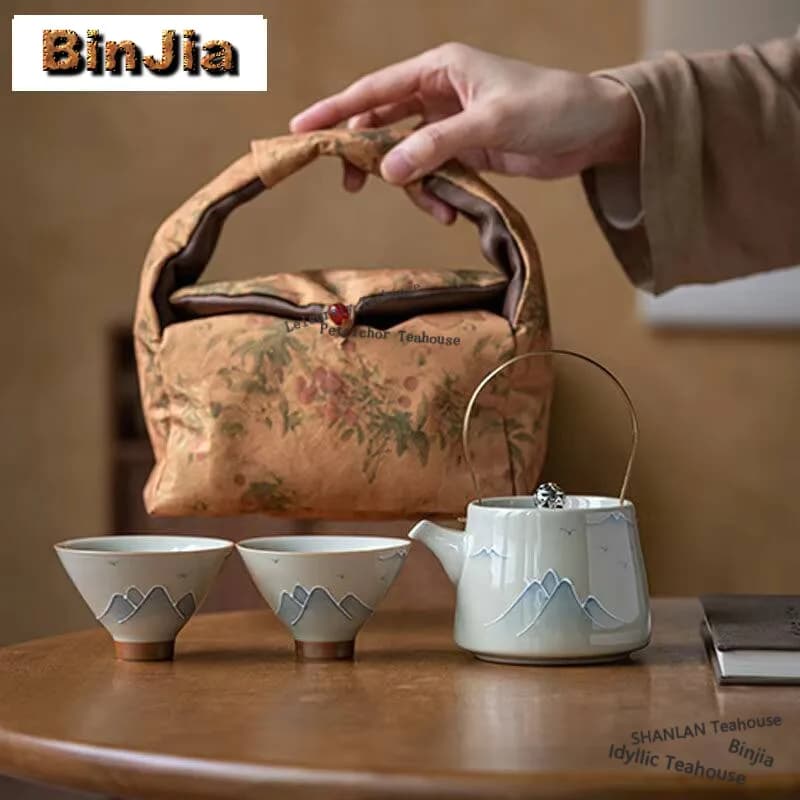 Retro Plant Ash Landscape Lifting Beam teiera Tea Set Kit Boutique 1 Pot 2 tazze Tea Brewing Protable Organizer Bags accessori