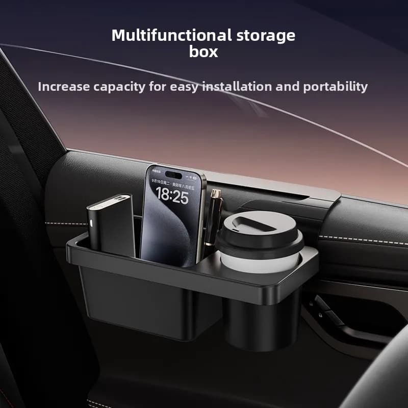 2-in-1 Multifunctional Car Door Storage Box with Cup Holder & Phone Stand Side Mount Organizer for Cup Keys Sunglasses Universal