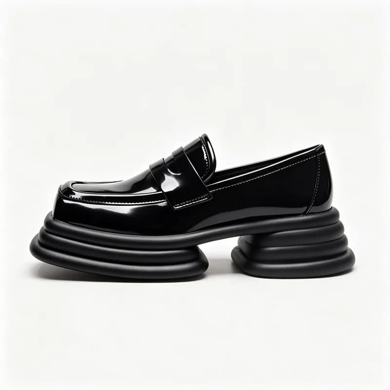 Novelty Chunky-heel Platform Loafers Women Patent Leather Square-toe Mary Jane Shoes Height-increasing Comfortable Casual Shoes