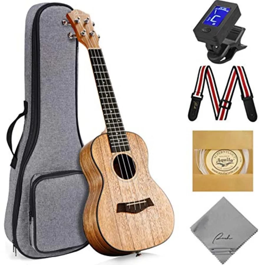 Concert ukulele for beginners: matte finish, mahogany body, includes 12 online lessons, gig bag, tuner, strap, and Aquila strin