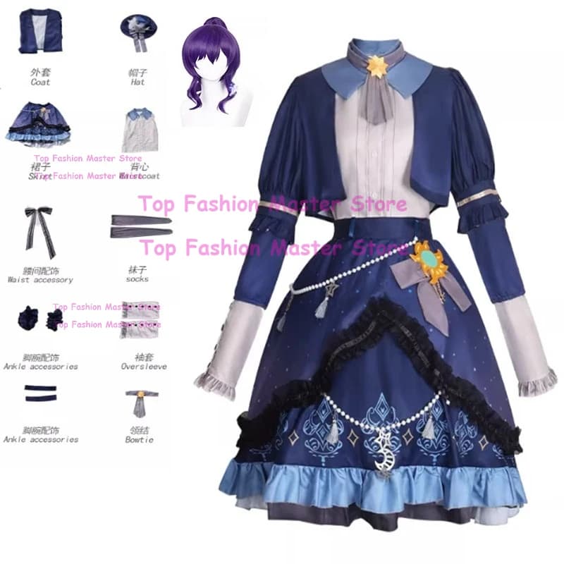 Costume Cosplay Asahina Mafuyu di Project SEKAI, Gonna Stellata, Abito Lolita Carino, Outfit Anime per Halloween da Donna