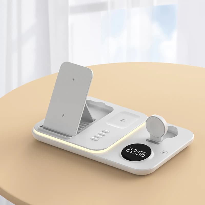 5 in 1 wireless charging station for iPhone 17/16/15/14 Pro, Apple Watch series, quick charging dock for AirPods with RGB colored lights