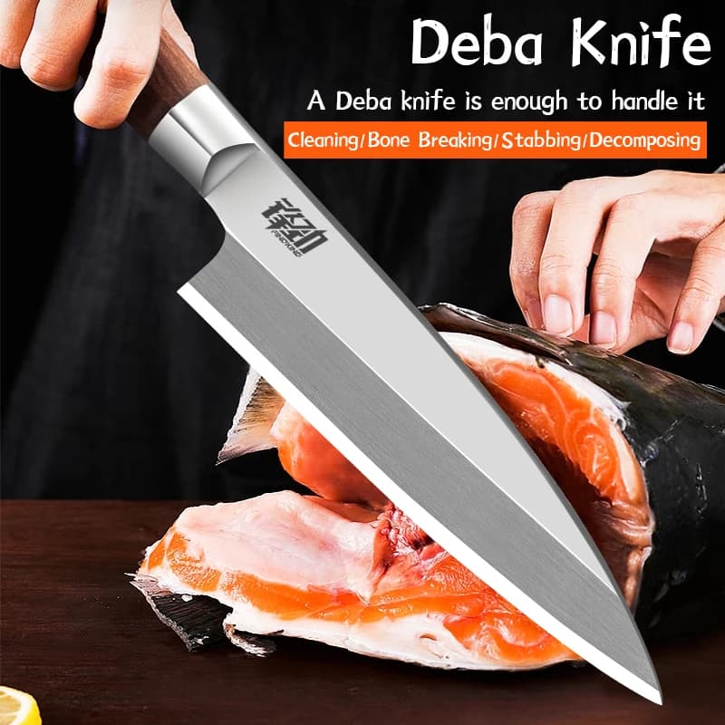 Coltello FINDKING Coltello da cucina per sushi Deba da 6,5 pollici Coltello per sashimi giapponese Ramoscello acido Manico in legno Filetto di pesce Coltello per affettare salmone