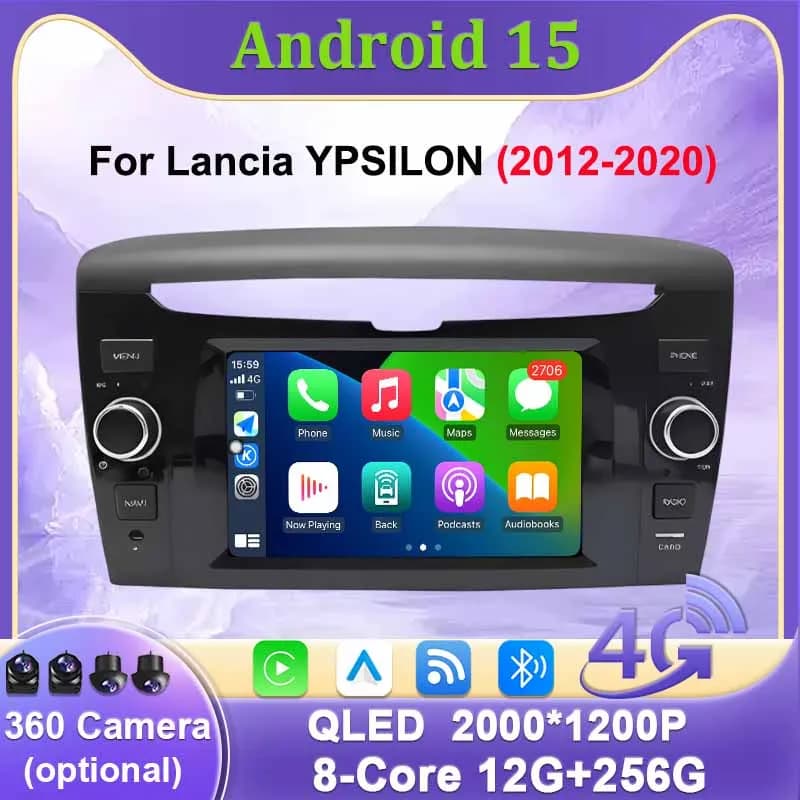 Android 15 Autoradio Autoradio GPS per Lancia YPSILON 2012 - 2020 Lettori multimediali centrali Sistemi per auto intelligenti WIFI