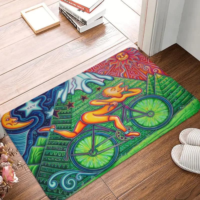 Albert Hoffman LSD bicicletta Day zerbino antiscivolo bagno cucina Mat soggiorno pavimento porta ingresso tappeto tappeto