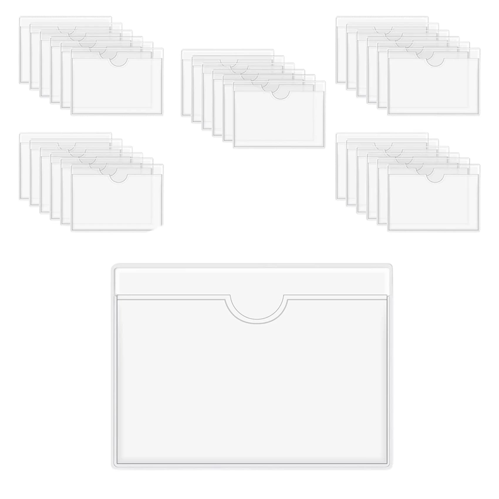 180 pezzi di portaetichette autoadesivi, tasche per carte, portaetichette trasparenti per carte da biblioteca con apertura superiore per schede di archiviazione