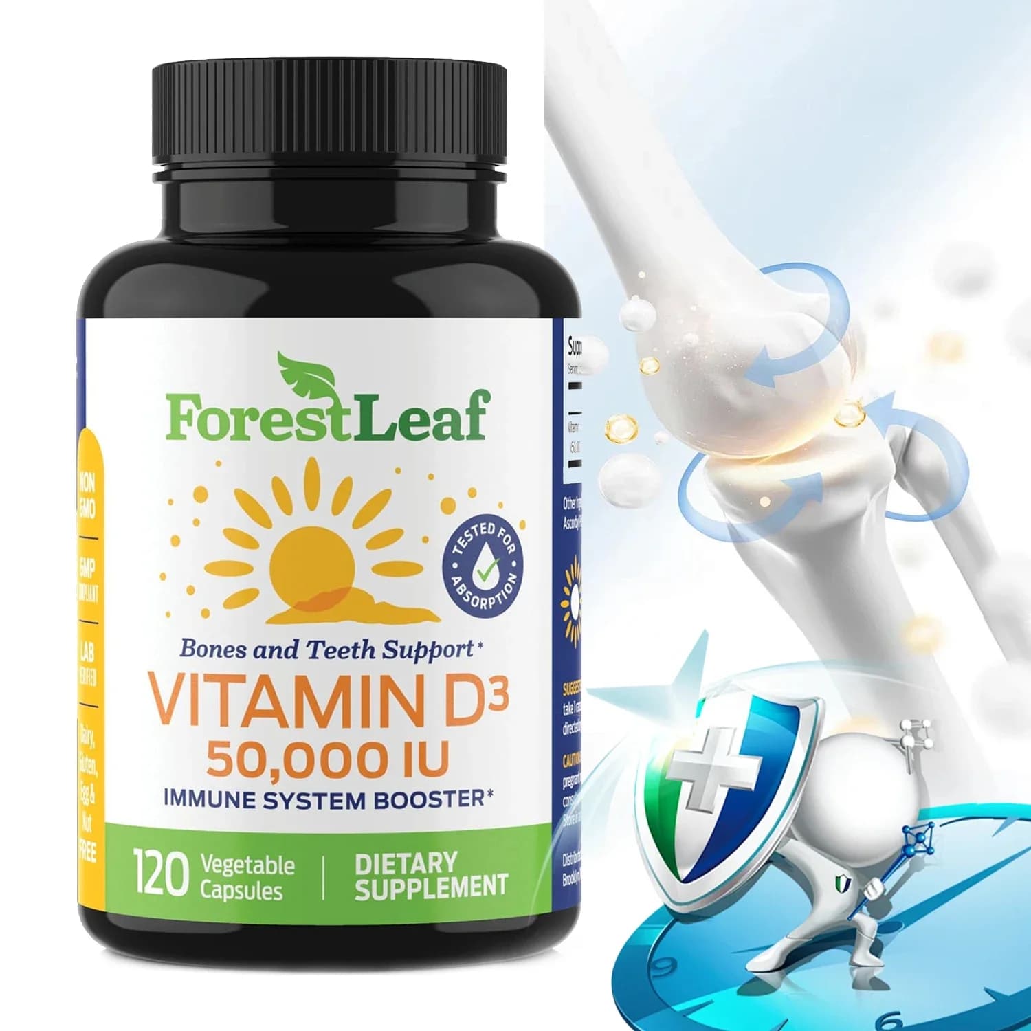 Capsule di integratore di vitamina D3 50.000 UI - Aiuta a promuovere e a supportare l'integrazione di ossa sane e il sistema immunitario, senza glutine