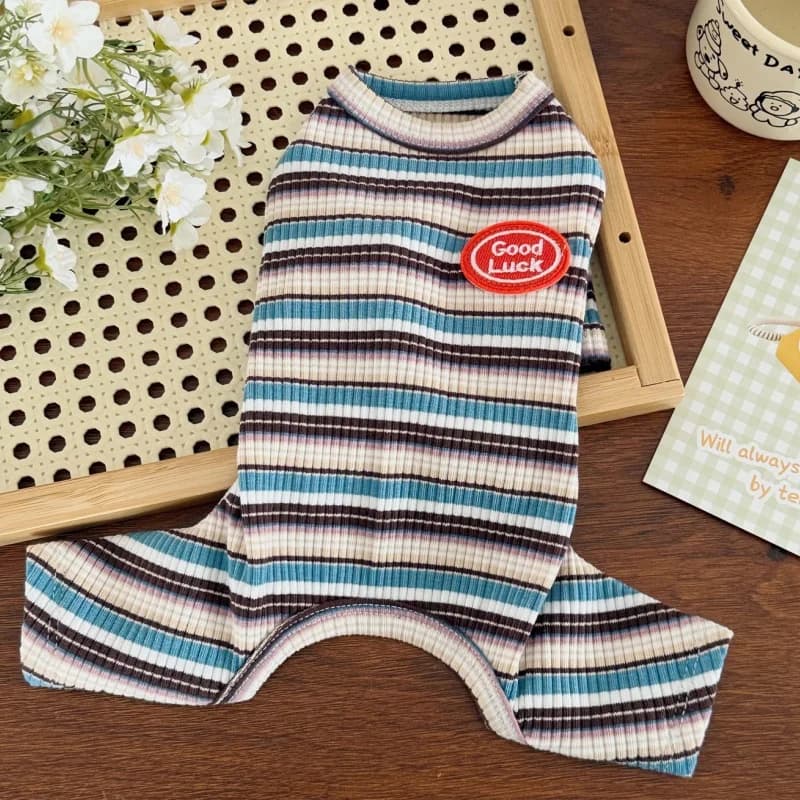 Colorful Stripes Dog Jumpsuits Autumn Warm Dog Clothes Luxury Puppy Rompers Cute Soft Cat Pajamas Poodle Pet Four Legged Clothes