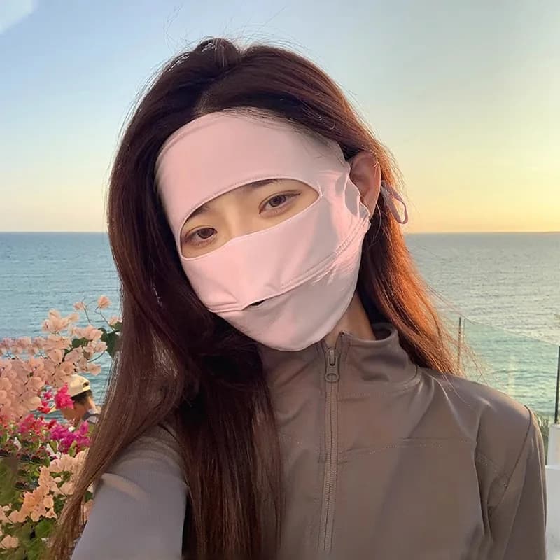 Women's summer mask for sunscreen and UV protection, ice silk face mask for cycling and driving covering all face