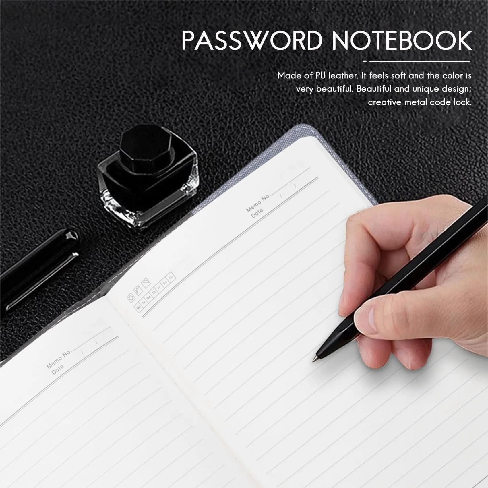 Quaderno con Password, Blocco Note Portatile con Serratura, Diario in PU, Agenda Settimanale da Viaggio, Cancelleria Scolastica