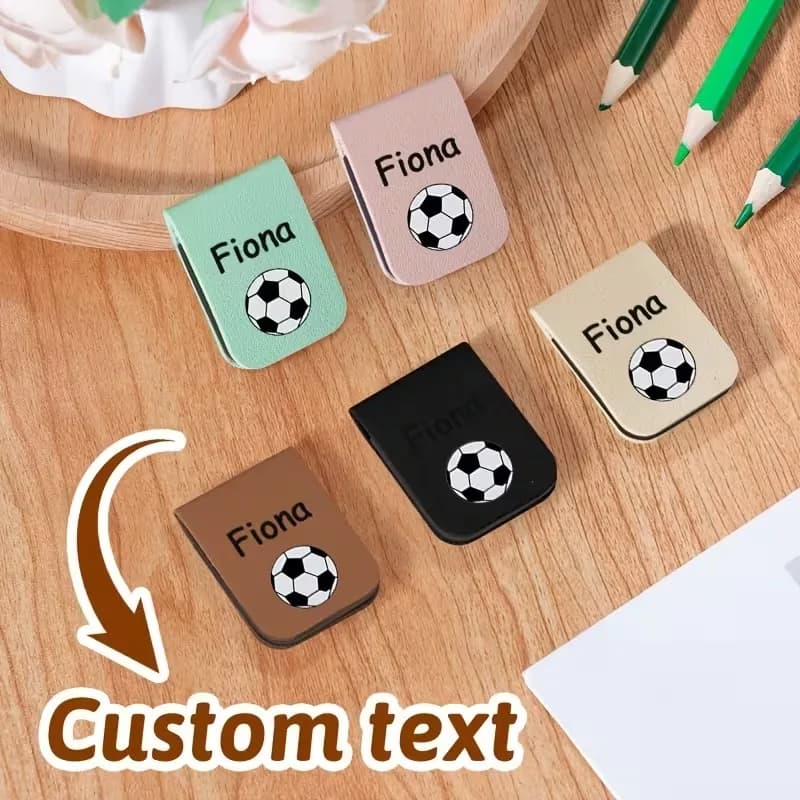 Custom Personalized Faux Leather Magnetic Bookmarks - Featuring a Football Design with Customizable Names, Stylish Page Clips