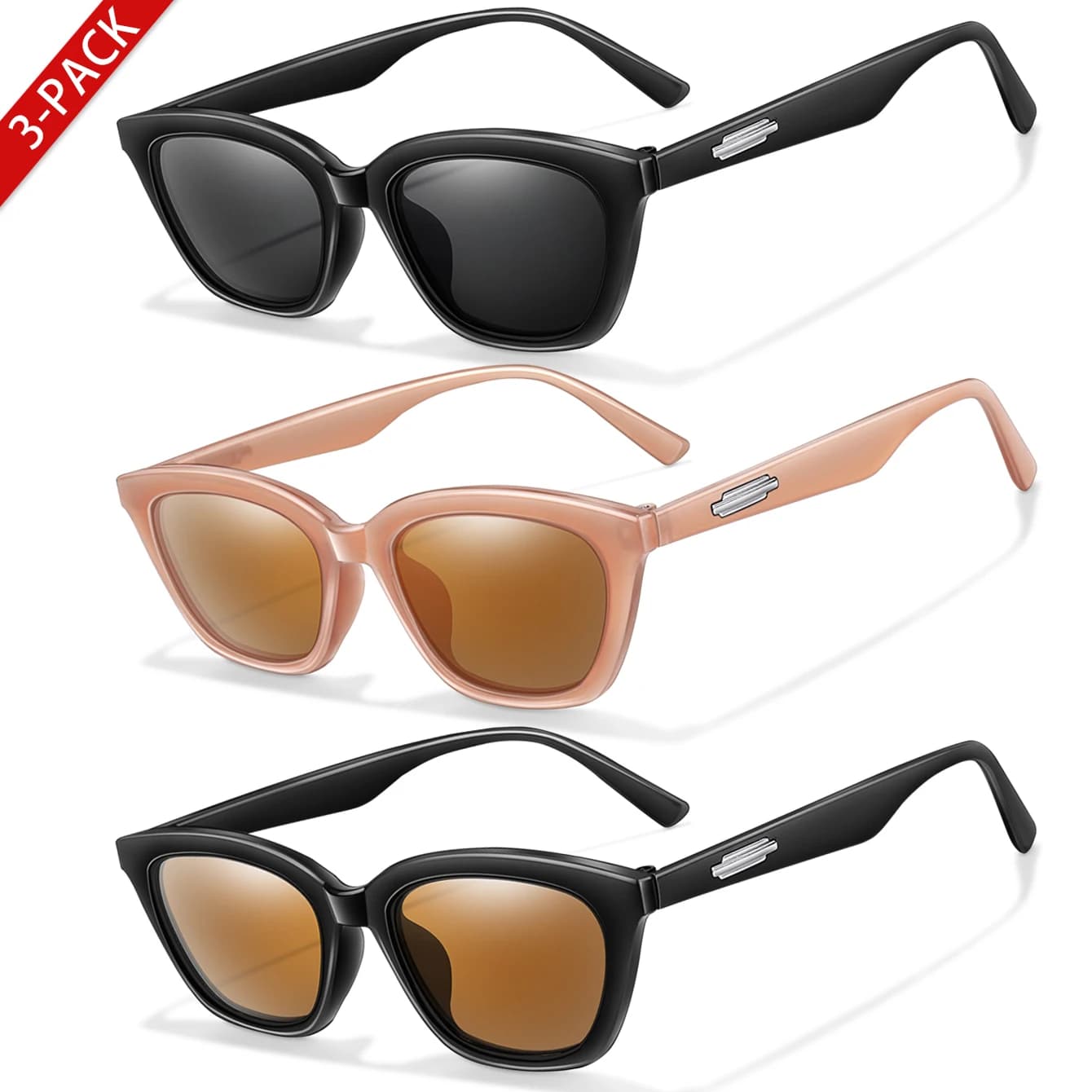 3 paia di occhiali da sole alla moda per donna e uomo, occhiali rotondi full frame, outfit quotidiano, shopping, feste