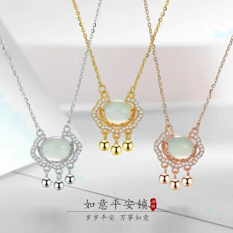 Collana in Argento Sterling 925 con Agata, Ciondolo Portafortuna, Collana Lunga di Lusso con Simbolo della Vita Lunga