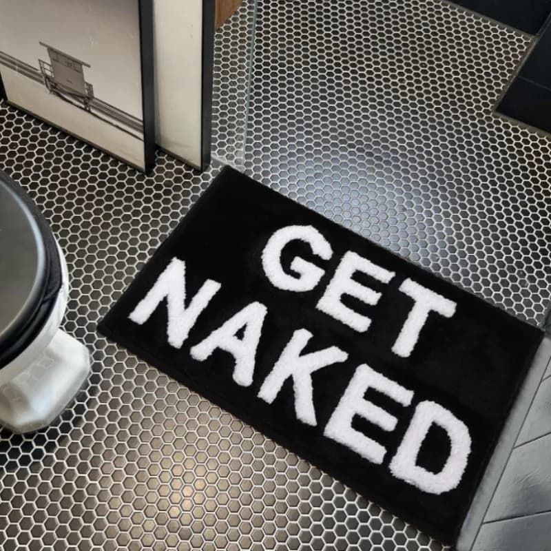 Get Naked Runner Tappeto da bagno carino in bianco e nero Tappeto lungo Get Naked Divertente arredamento da bagno per appartamento Tappetino da bagno 40x60 cm 50x80 cm