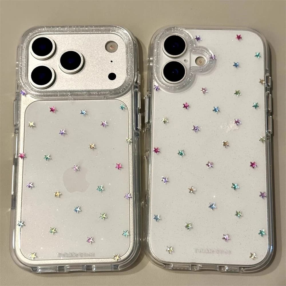 Glitter Shiny Stars Imd Cover posteriore trasparente per Iphone 17 16 Pro Max 13 14 15 Promax Ins Custodia protettiva antiurto per telefono