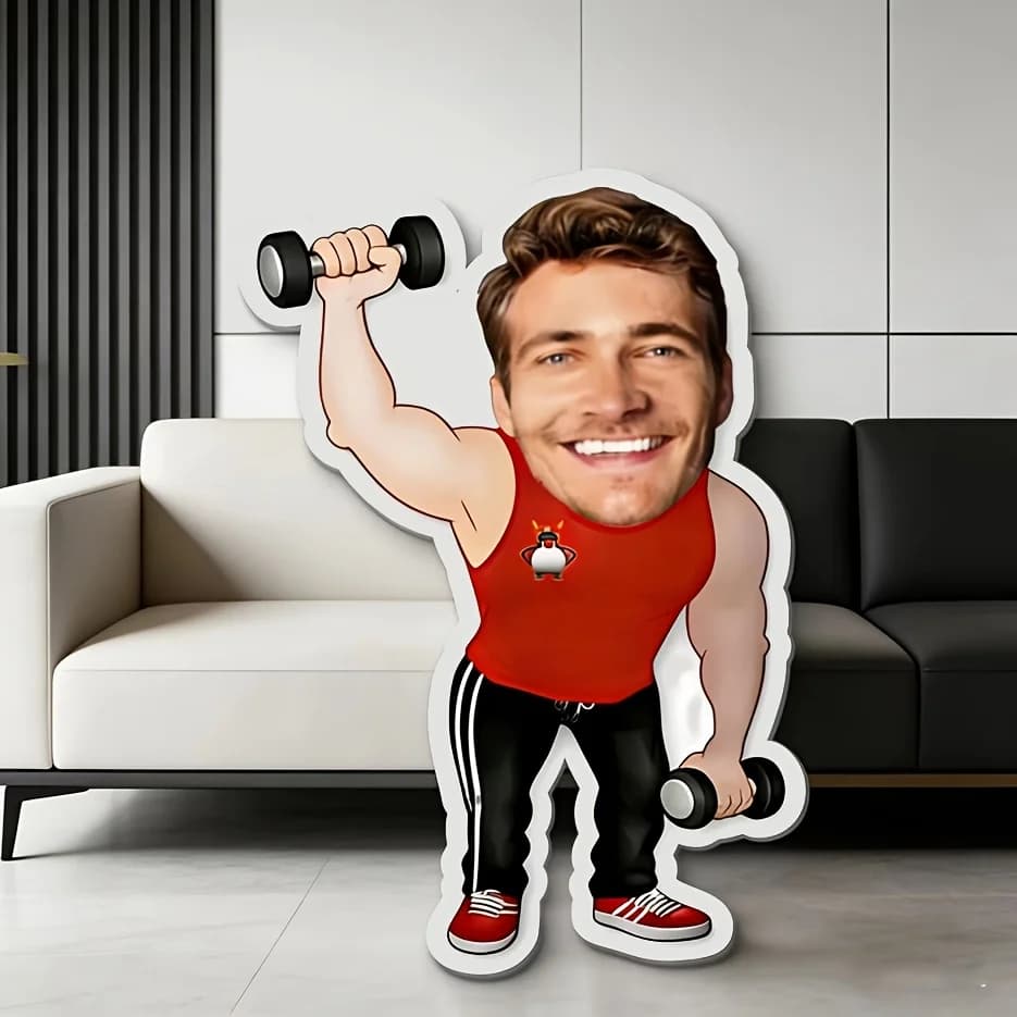 A Custom Muscle-building Weightlifting and Dumbbell Design Short Plush Pillow, Personalized Photo Design Pillow - a Romantic Gif