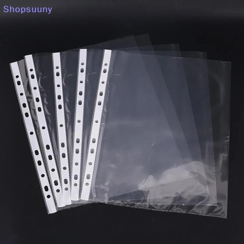 [SU]100Pc Clear A4 Plastic File Folders - 11-Hole 3-Ring Binder Compatible Durable PP Document Sleeves For Office School Home