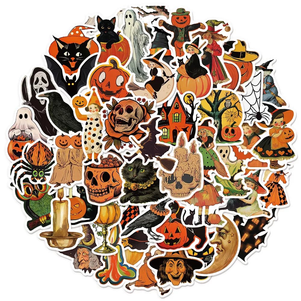 50 pezzi di adesivi divertenti con zucca di Halloween, quaderni per bagagli fai da te, skateboard, etichette per tazze d'acqua