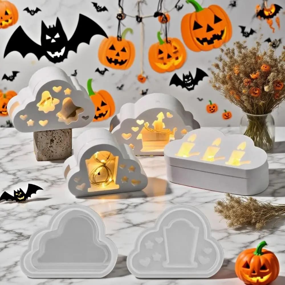 DIY Candle Lamp Silicone Mold Creative Hollow Out Tombstone Resin Molds Halloween Decoration Easy To Use