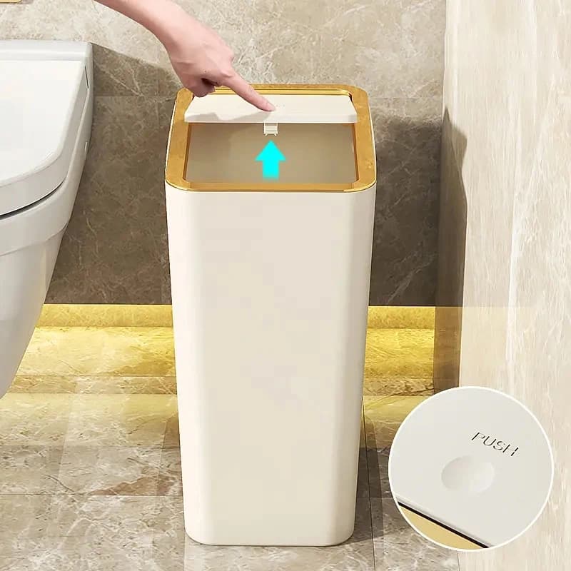 Cestino per Rifiuti da Bagno 10-12L con Coperchio a Pressione per Toilette, Camera da Letto, Soggiorno - Cestino in Plastica con Coperchio Pop-up