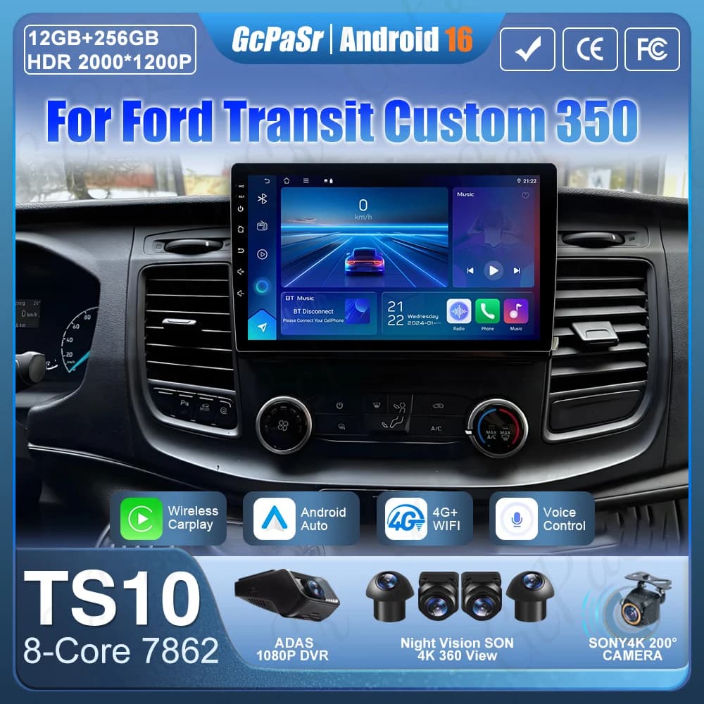 Android 16 Autoradio For Ford Transit Custom Transit V363 350 Carplay Multimedia GPS Navigation 4G Wifi Video Stereo 2din