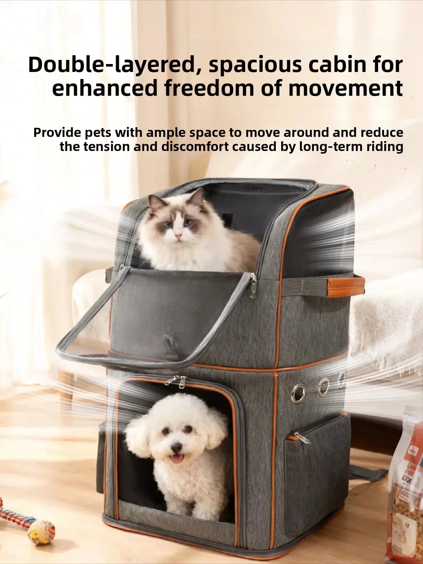 Cat bag out portable pull rod pet cat out dog bag lightweight double shoulder pet bag dog double layer backpack