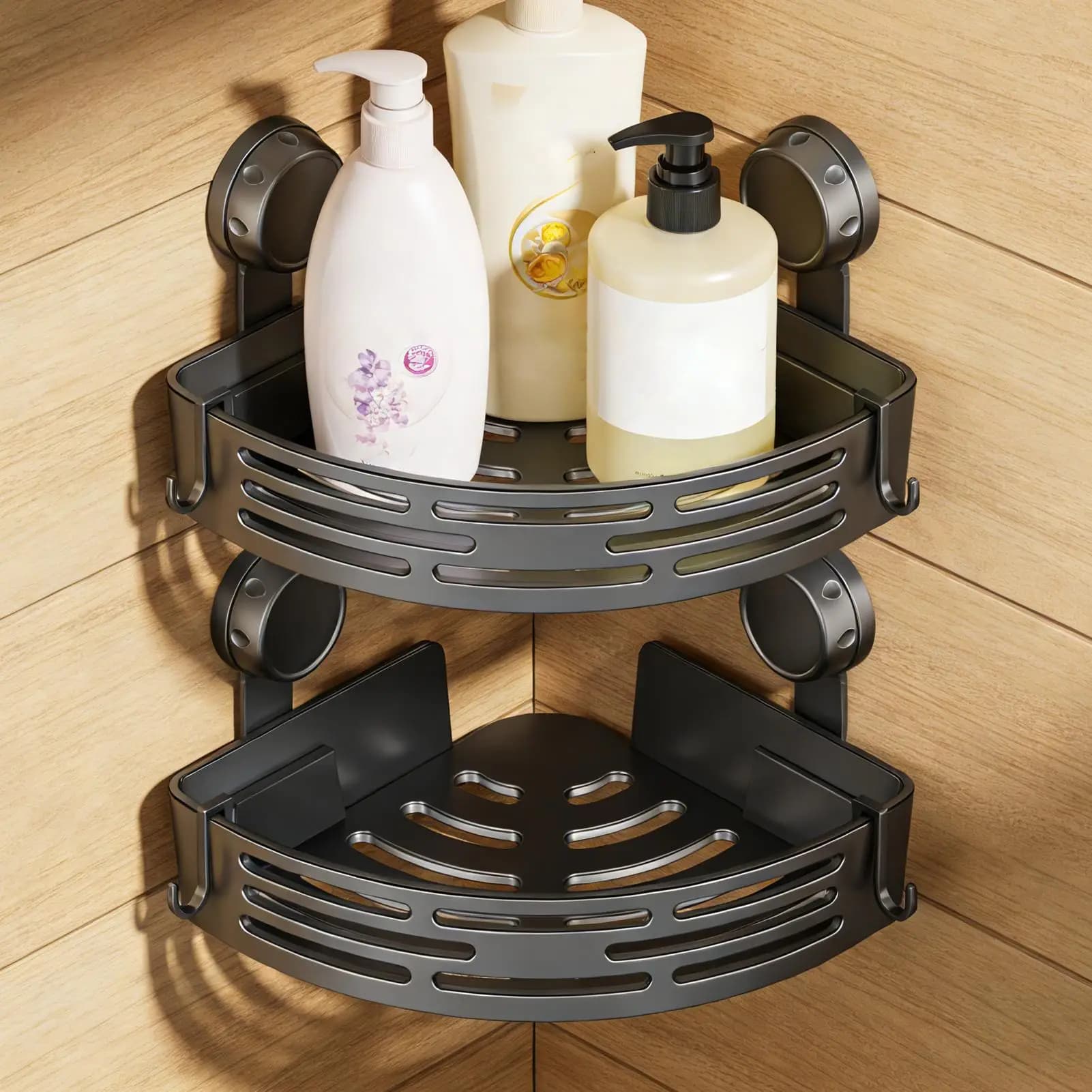 Organizzatore triangolare a ventosa per bagno senza foratura, scaffale angolare da parete per balcone e WC