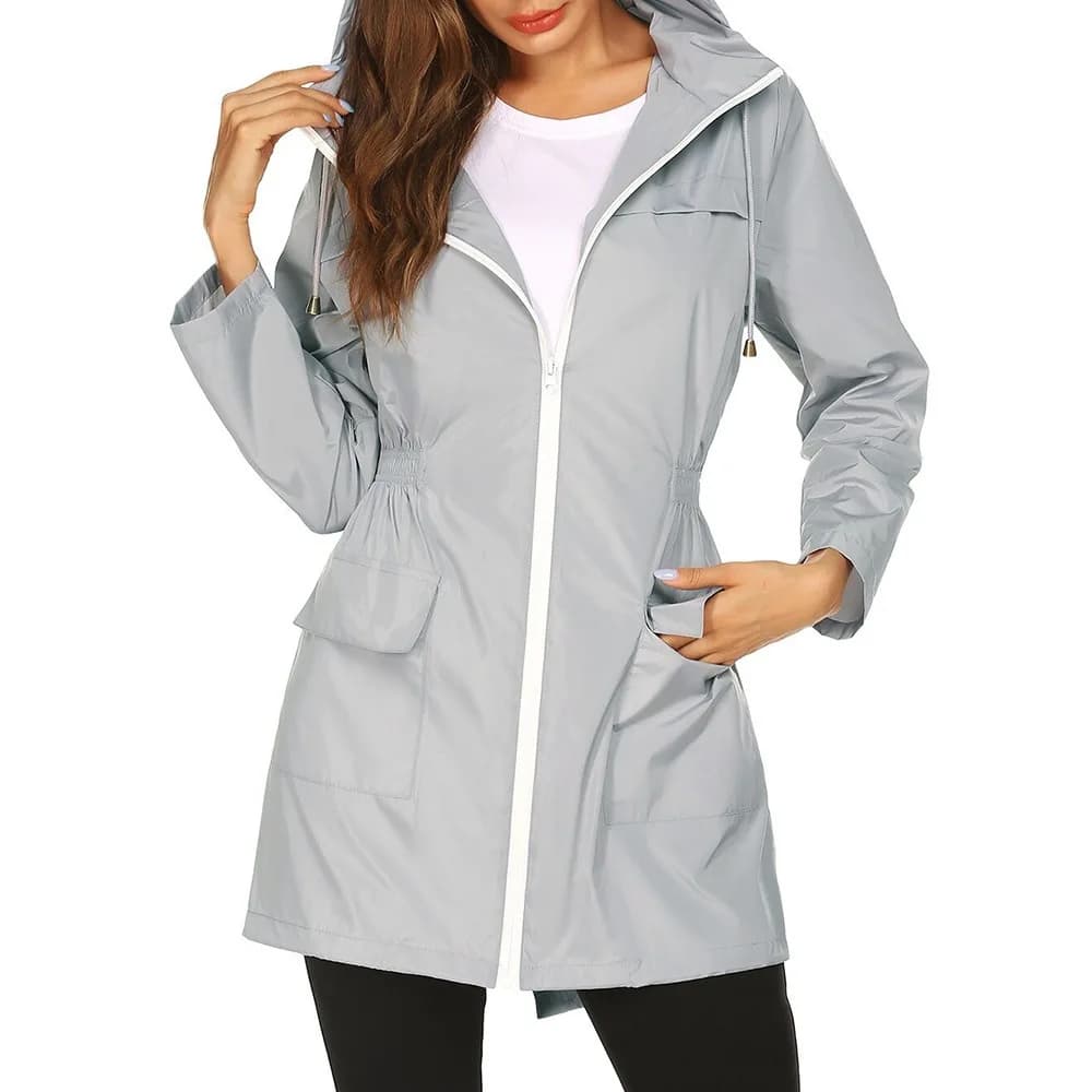 Giacca antipioggia impermeabile da esterno per tutte le stagioni moda donna giacca a vento da arrampicata con cappuccio allentata Casual