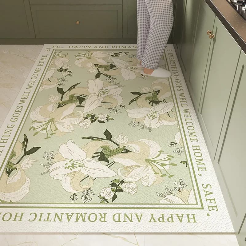 Kitchen Mat Large Size Waterproof PVC Mat Oil Resistant Non-slip Leather Carpet Floral Mat House Decorative Mat