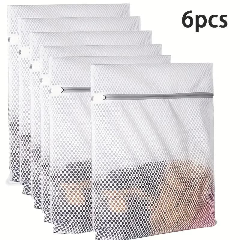 6pcs Durable Honeycomb Mesh Laundry Bags, Anti-Tangle Storage Bags with Zipper Closure for Underwear Clothes Jeans Towels