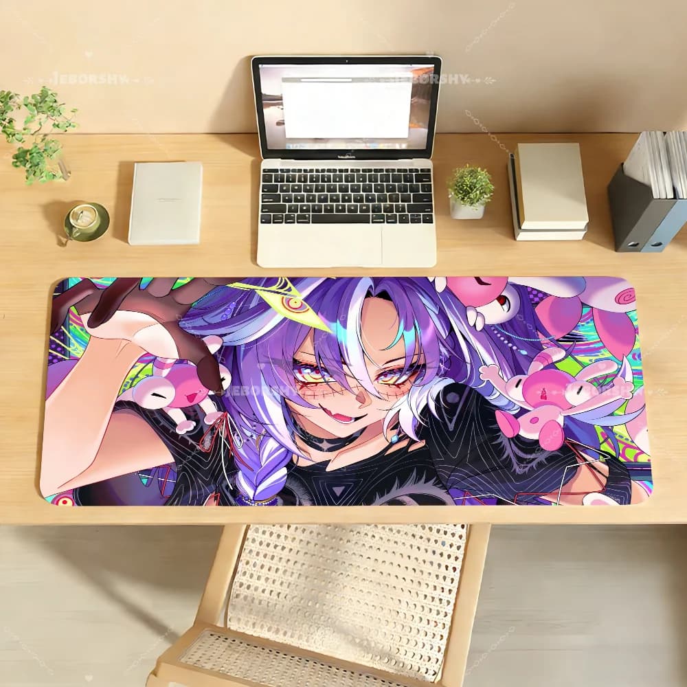 Tappetino per Mouse Grande con Ragazza Anime dai Capelli Rosa, Base Antiscivolo in Gomma, Tappetino da Scrivania per Gaming, Accessori per PC e Ufficio
