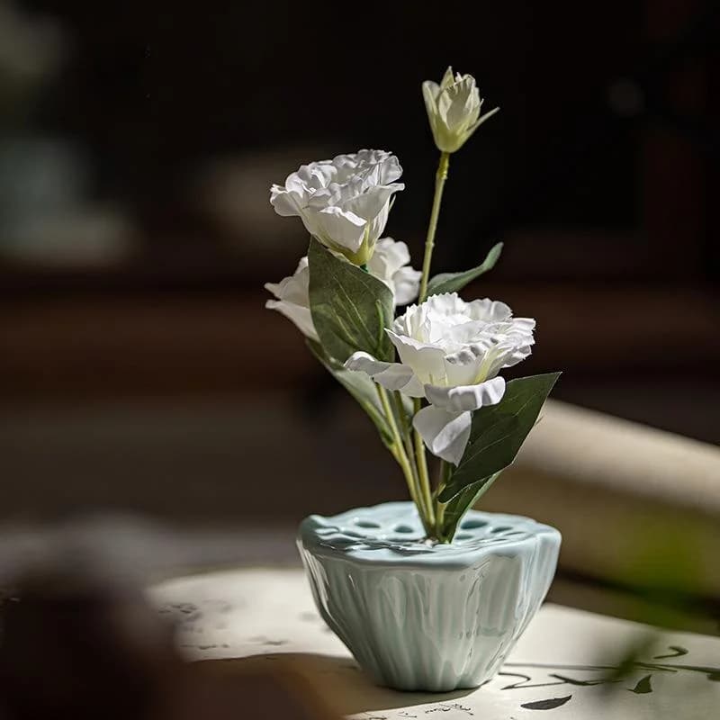 Flower Basket in Chinese Style, Plant Lantern in Vase, Floral Zen Composition, Table Decoration for Home