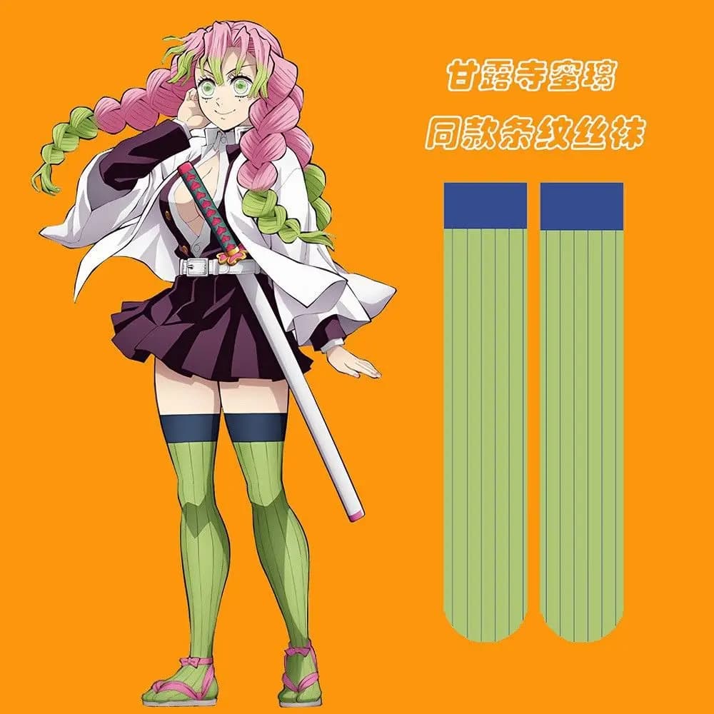 Anime Mitsuri Kanroji Cosplay Prop Style JK Striped Women's Thin Socks Color Block Cosplay Authorgent Daily Halloween Clothing