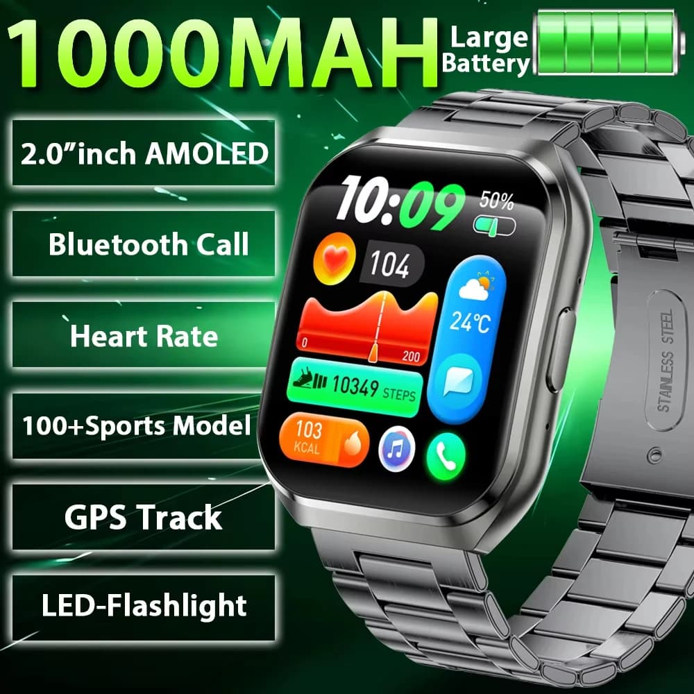 1000mAh Standby lungo IP68 Impermeabile Frequenza cardiaca Sport BT Chiamata Batteria grande Orologio intelligente Nuovo Smart Watch Uomo Smartwatch esterno da uomo