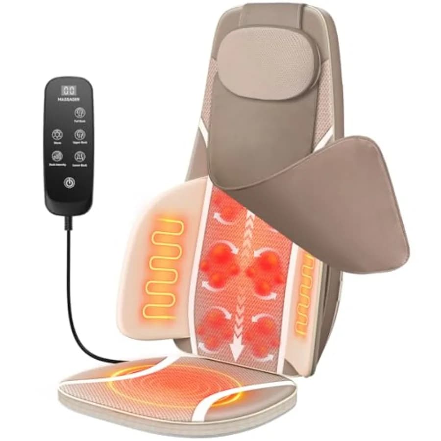 Shiatsu Massage Cushion for Chair with Heat, 4D Massage for All Body, Lumbar and Dorsal Pain Relief, Adjustable Cover for Upper / Lower Back
