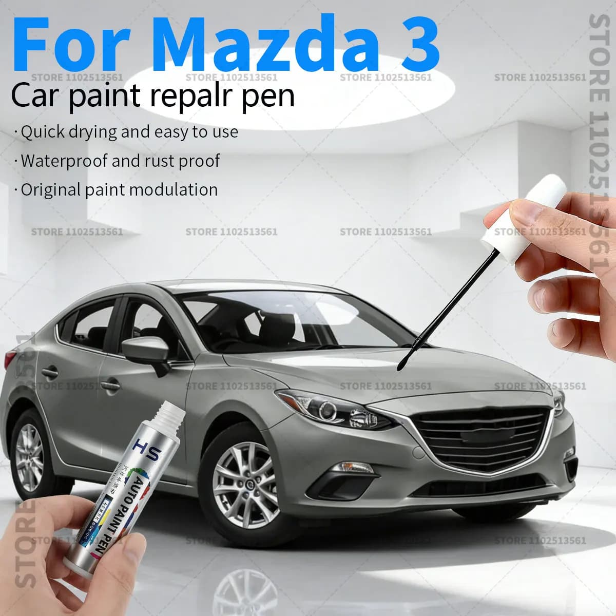 Car paint repair pen, remove scratches, auto DIY accessories, blue 42B, white 34K, 25D, black, silver 45P, grey 36C for Mazda 3